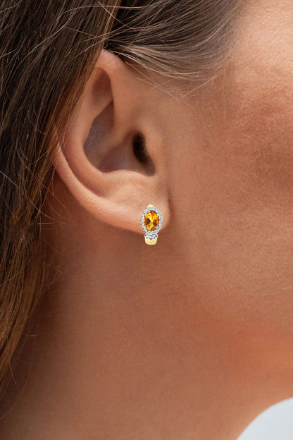 Citrine Earrings With White Topaz 1.94 Carats Gold Plated Silver