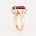 Natural Rubellite Ring With Diamonds 5.32 Carats 9K Yellow Gold