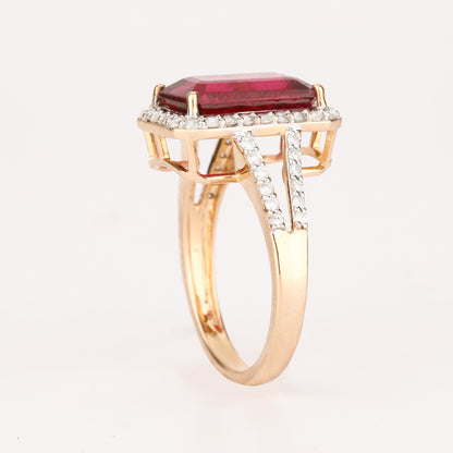 Natural Rubellite Ring With Diamonds 5.32 Carats 9K Yellow Gold