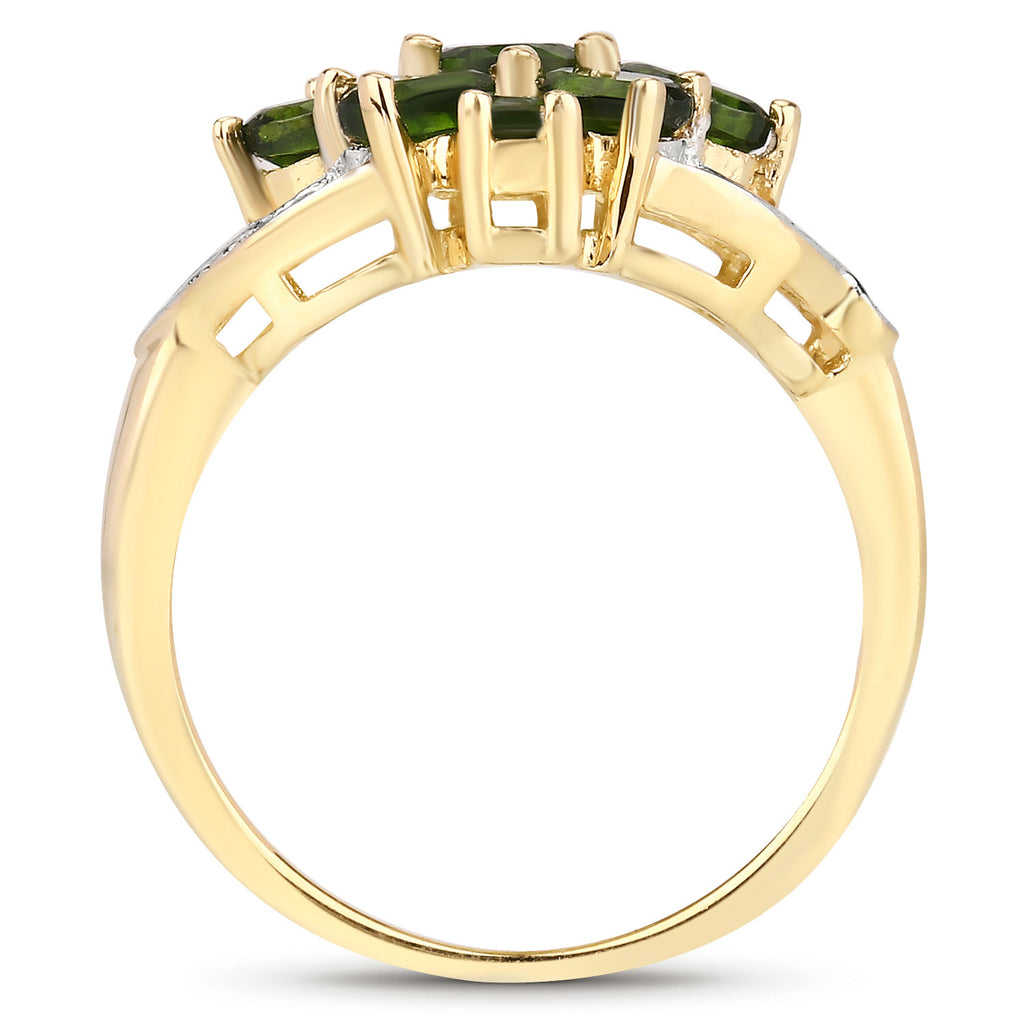 Chrome Diopside Flower Ring 1.22 Carats Gold Plated Silver