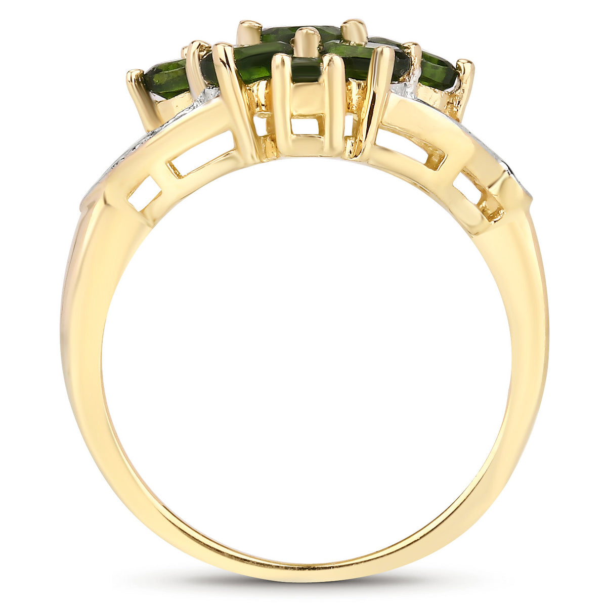Chrome Diopside Flower Ring 1.22 Carats Gold Plated Silver