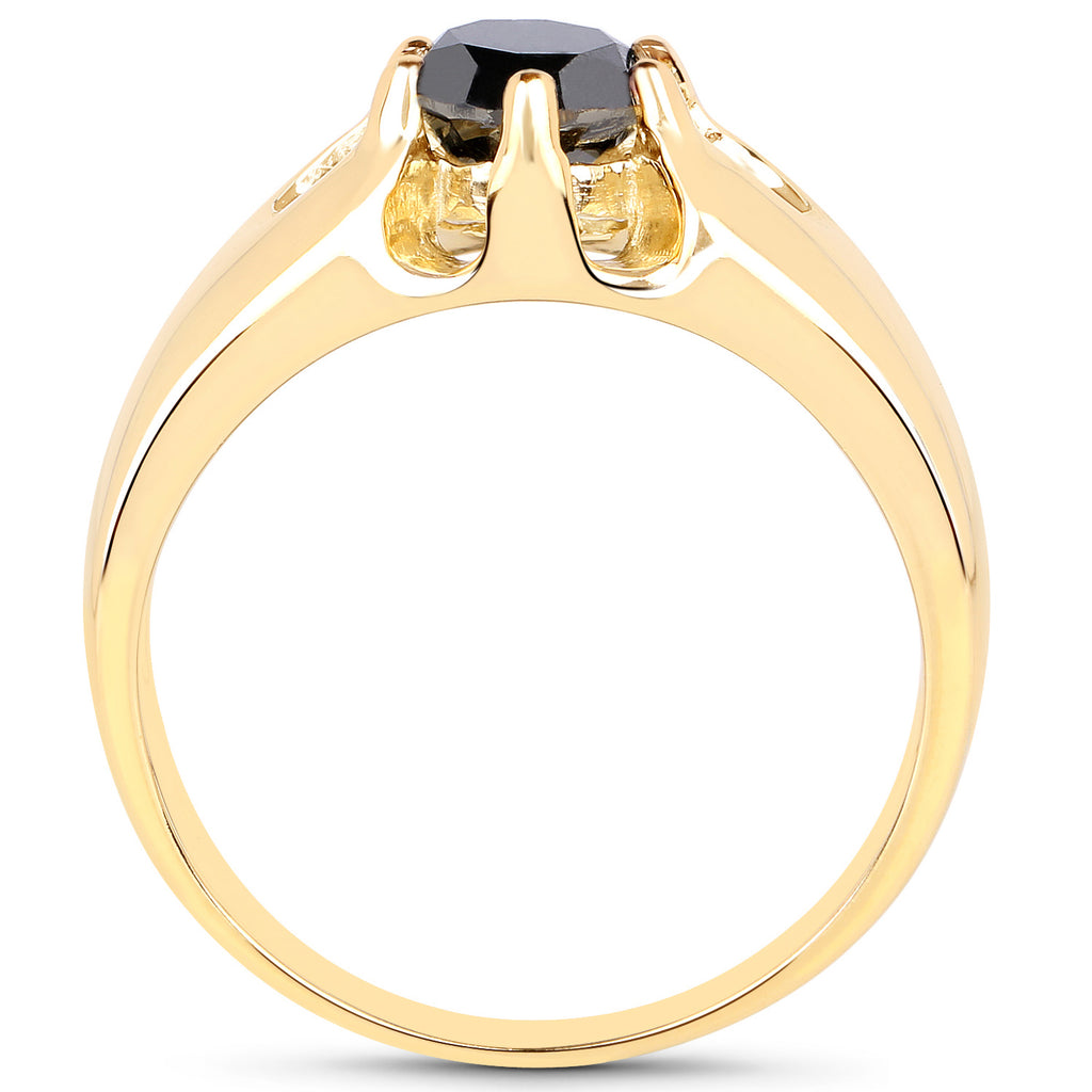 Black Diamond Ring 0.98 Carats Gold Plated Silver