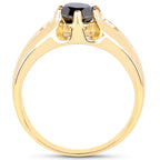 Black Diamond Ring 0.98 Carats Gold Plated Silver