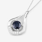 Blue Sapphire Pendant With Diamonds 1.2 Carats 10K White Gold