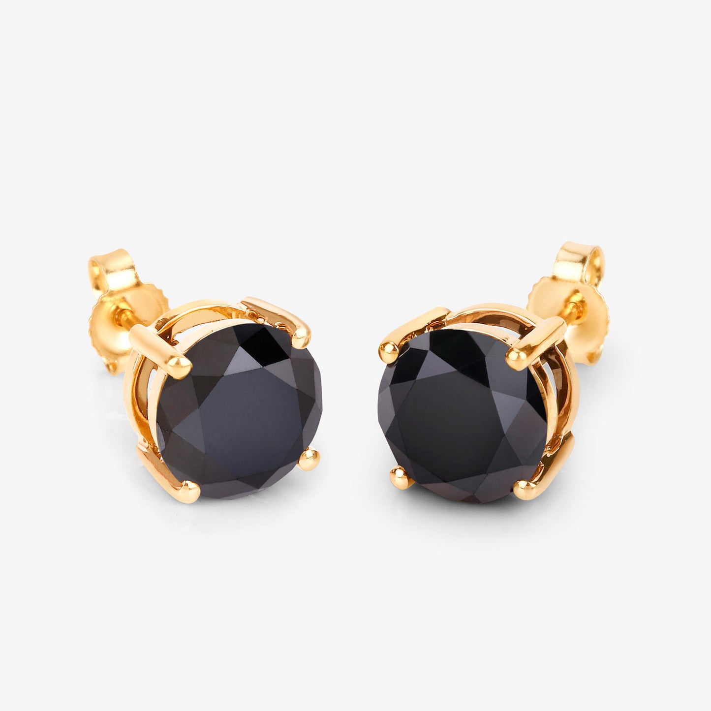 Black Diamond Stud Earrings 3.4 Carats 14K Yellow Gold