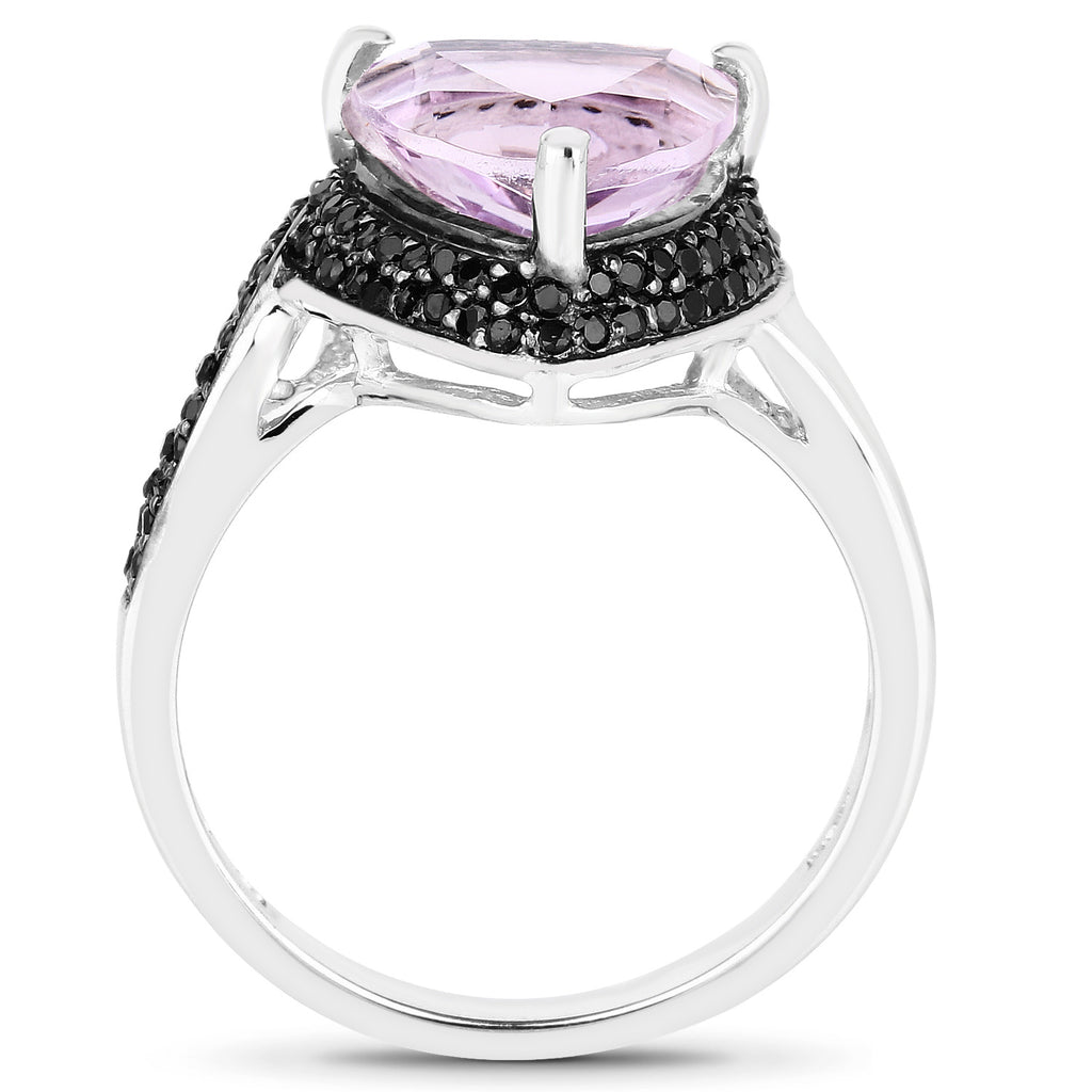 Pink Amethyst Ring With Black Spinel 3.5 Carats Sterling Silver