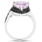 Pink Amethyst Ring With Black Spinel 3.5 Carats Sterling Silver