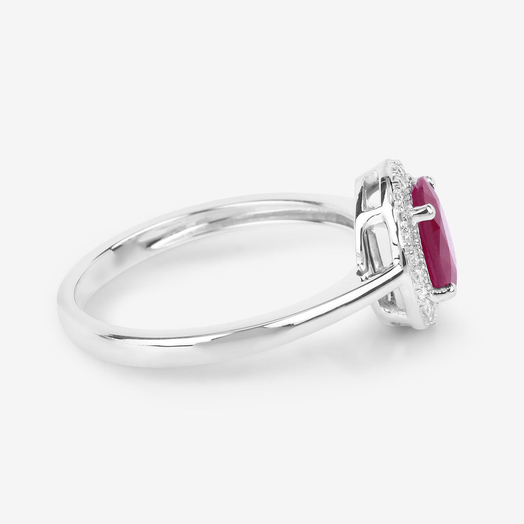 Ruby Ring With Diamonds 1.02 Carats 14K White Gold