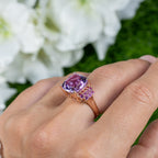 Pink Amethyst Ring With Rhodolite Garnet 5.86 Carats Gold Plated Silver