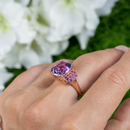 Pink Amethyst Ring With Rhodolite Garnet 5.86 Carats Gold Plated Silver