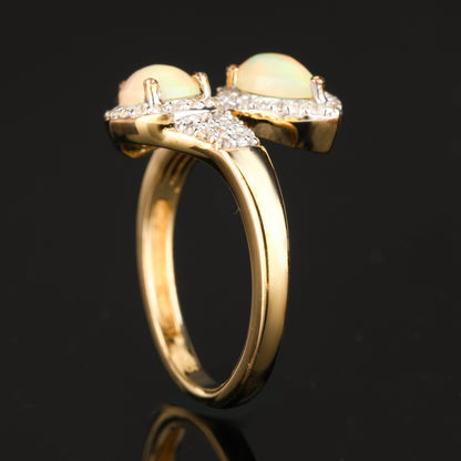 Natural Ethiopian Opal Ring With White Topaz 1.01 Carats Gold Plated Silver