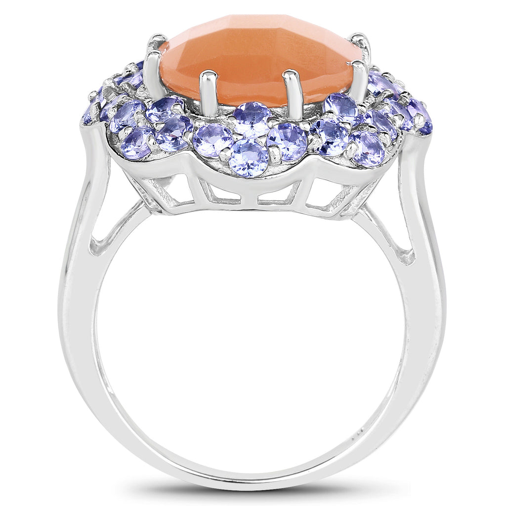 Peach Moonstone Ring With Tanzanite 7.16 Carats Sterling Silver