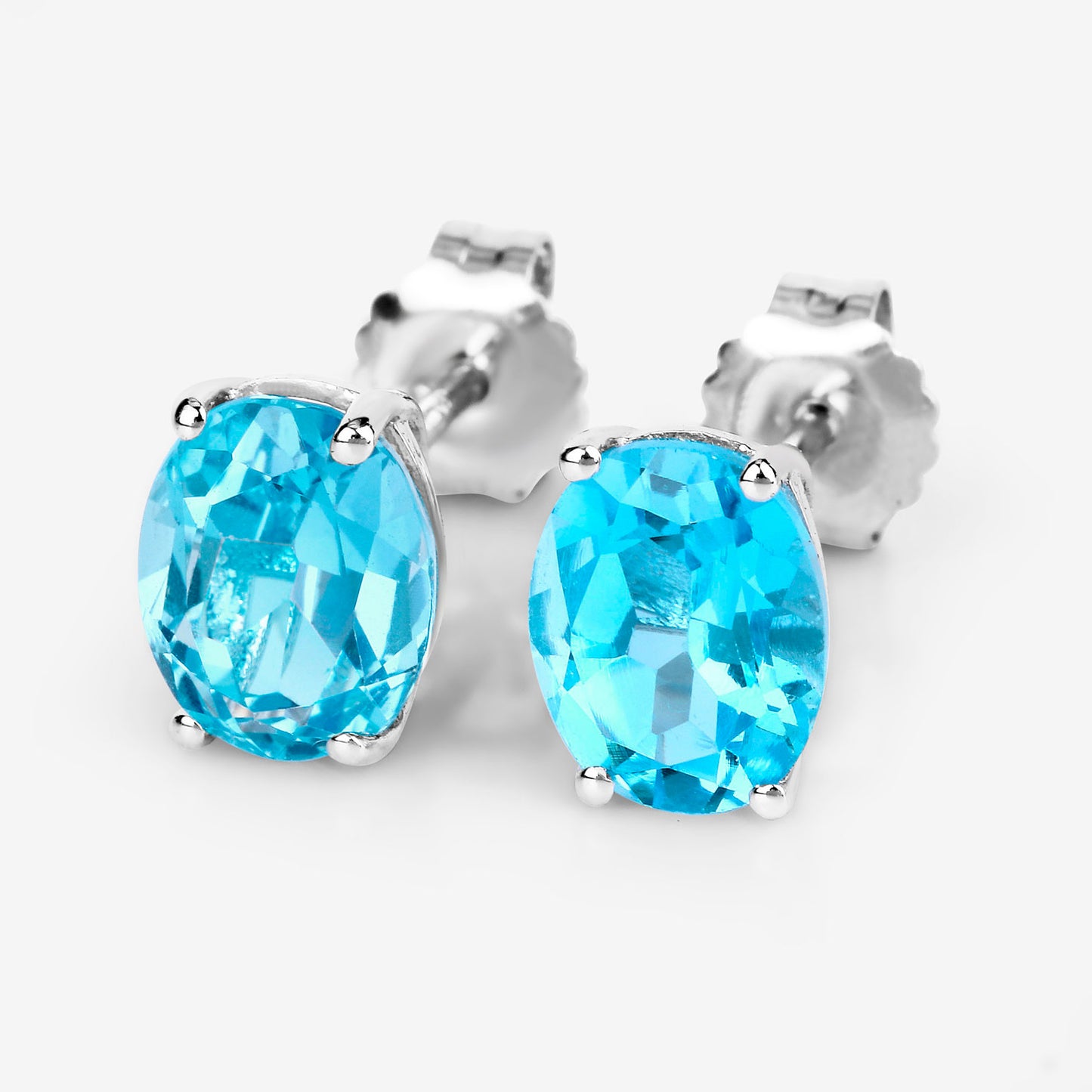 Swiss Blue Topaz Earrings 4 Carats Prong Set Sterling Silver