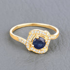 Blue Sapphire Ring With Diamonds 0.7 Carats 14K Yellow Gold