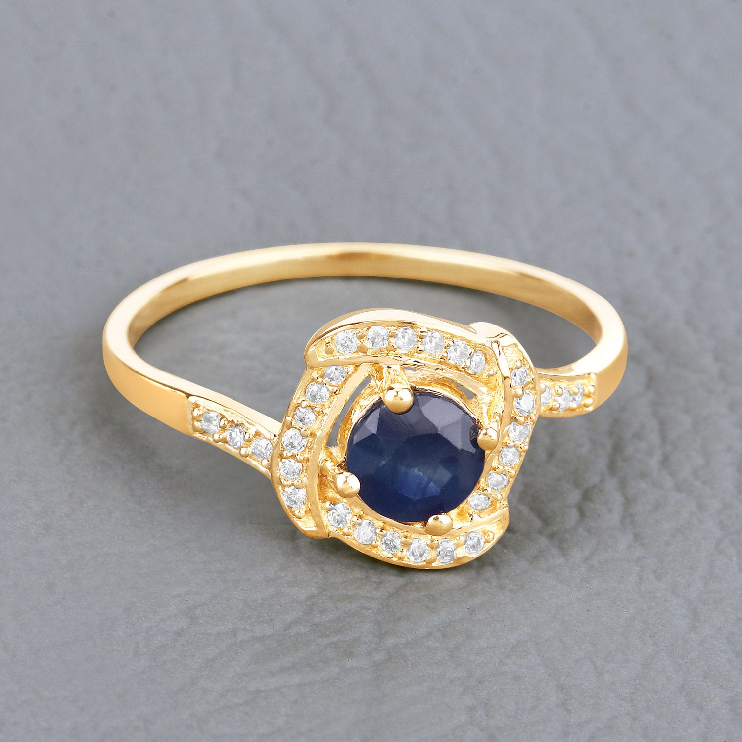 Blue Sapphire Ring With Diamonds 0.7 Carats 14K Yellow Gold