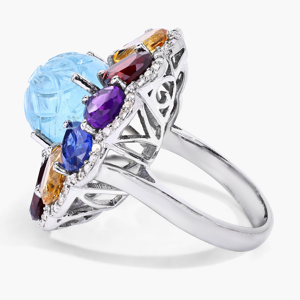 Natural Mixed Gemstones Ring 16 Carats Sterling Silver