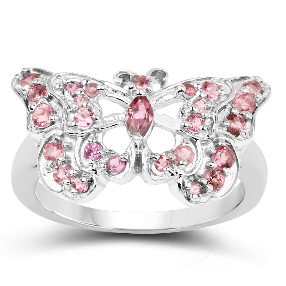 Pink Tourmaline Butterfly Ring 0.74 Carats Sterling Silver