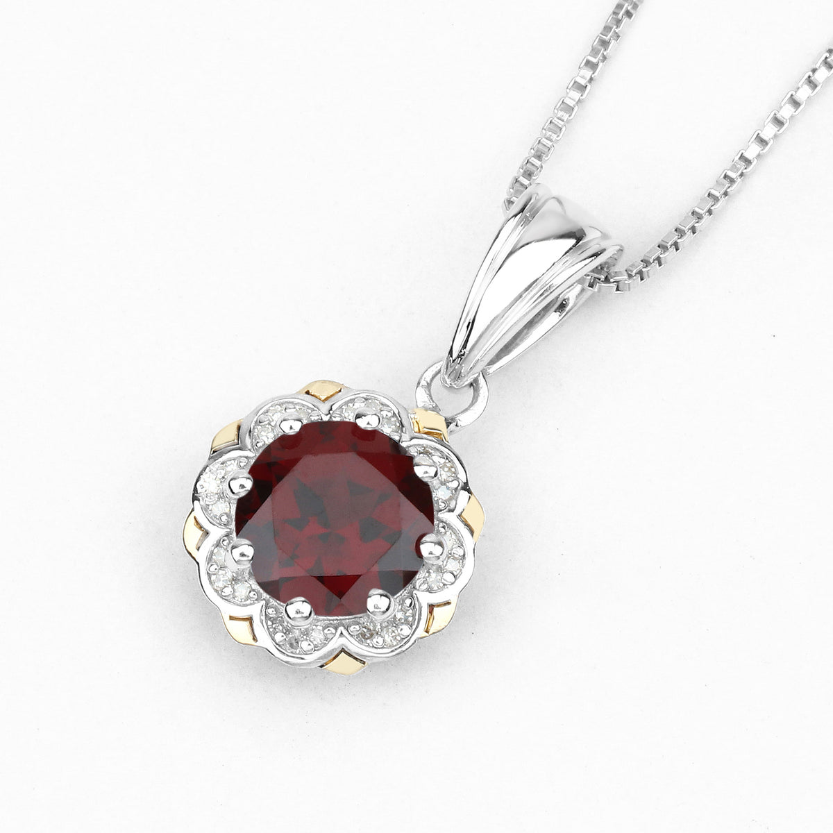 Garnet Flower Pendant With Diamonds 2.3 Carats Sterling Silver
