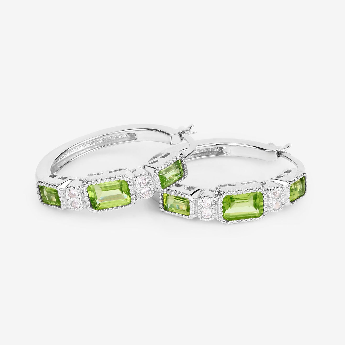 Peridot Hoop Earrings White Topaz 2.4 Carats Sterling Silver