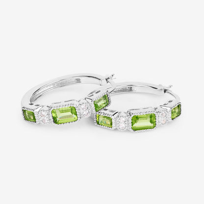 Peridot Hoop Earrings White Topaz 2.4 Carats Sterling Silver