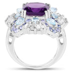 Amethyst Ring With Multicolor Topaz and Tanzanite 8.28 Carats Sterling Silver