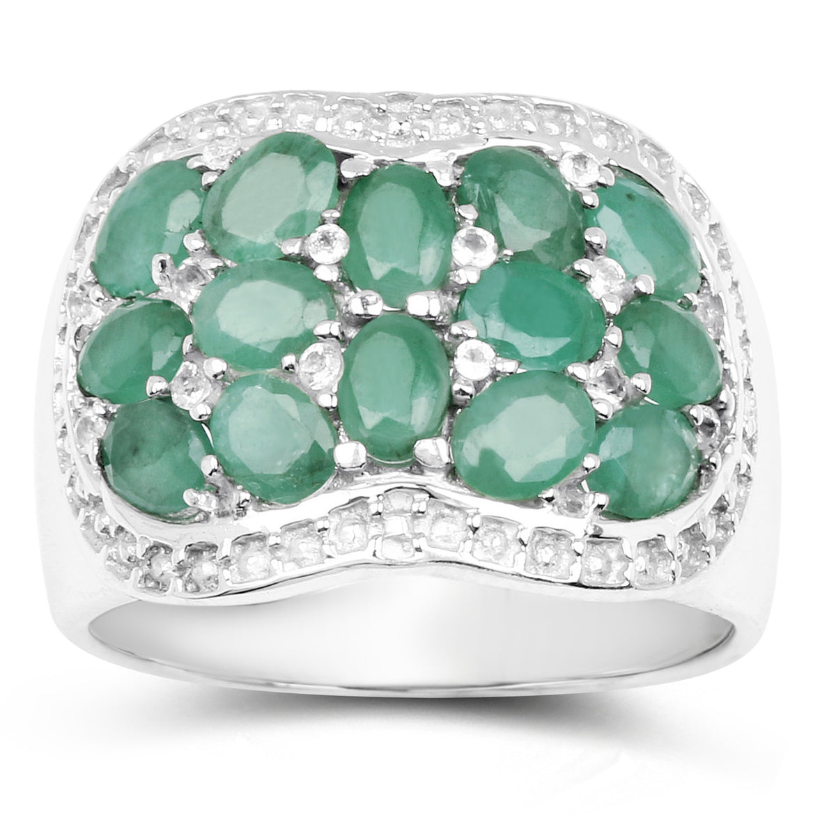 Emerald Ring With White Topaz 2.16 Carats Sterling Silver