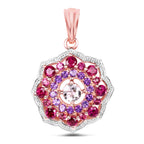Morganite Pendant With Rhodolite Garnet 2.24 Carats Gold Plated Silver