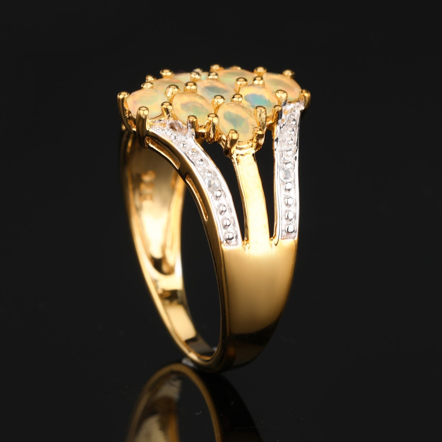 Natural Ethiopian Opal Ring With White Topaz 0.96 Carats Gold Plated Silver