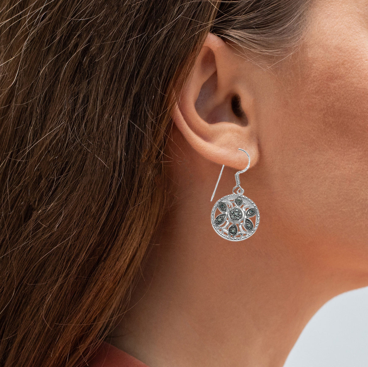 Blue Diamond Flower Earrings 0.12 Carats Sterling Silver
