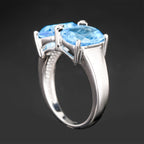 Blue Topaz Ring With White Topaz 7.01 Carats Sterling Silver