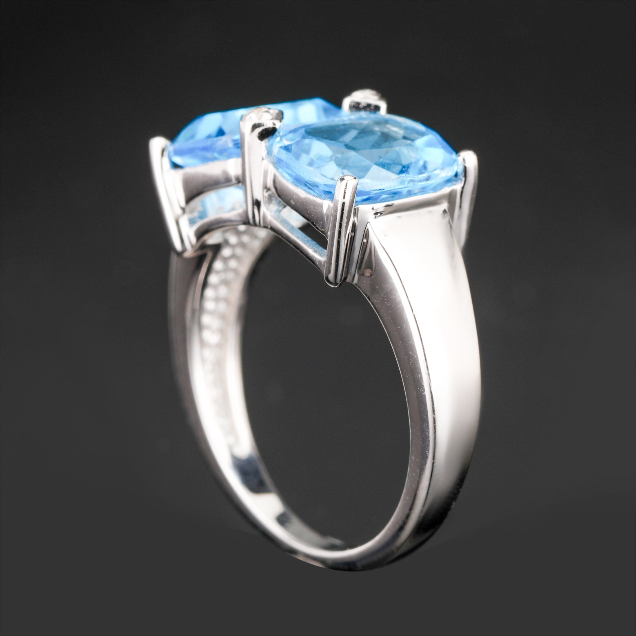 Blue Topaz Ring With White Topaz 7.01 Carats Sterling Silver