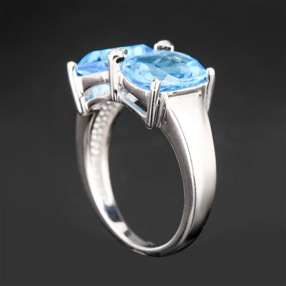 Blue Topaz Ring With White Topaz 7.01 Carats Sterling Silver
