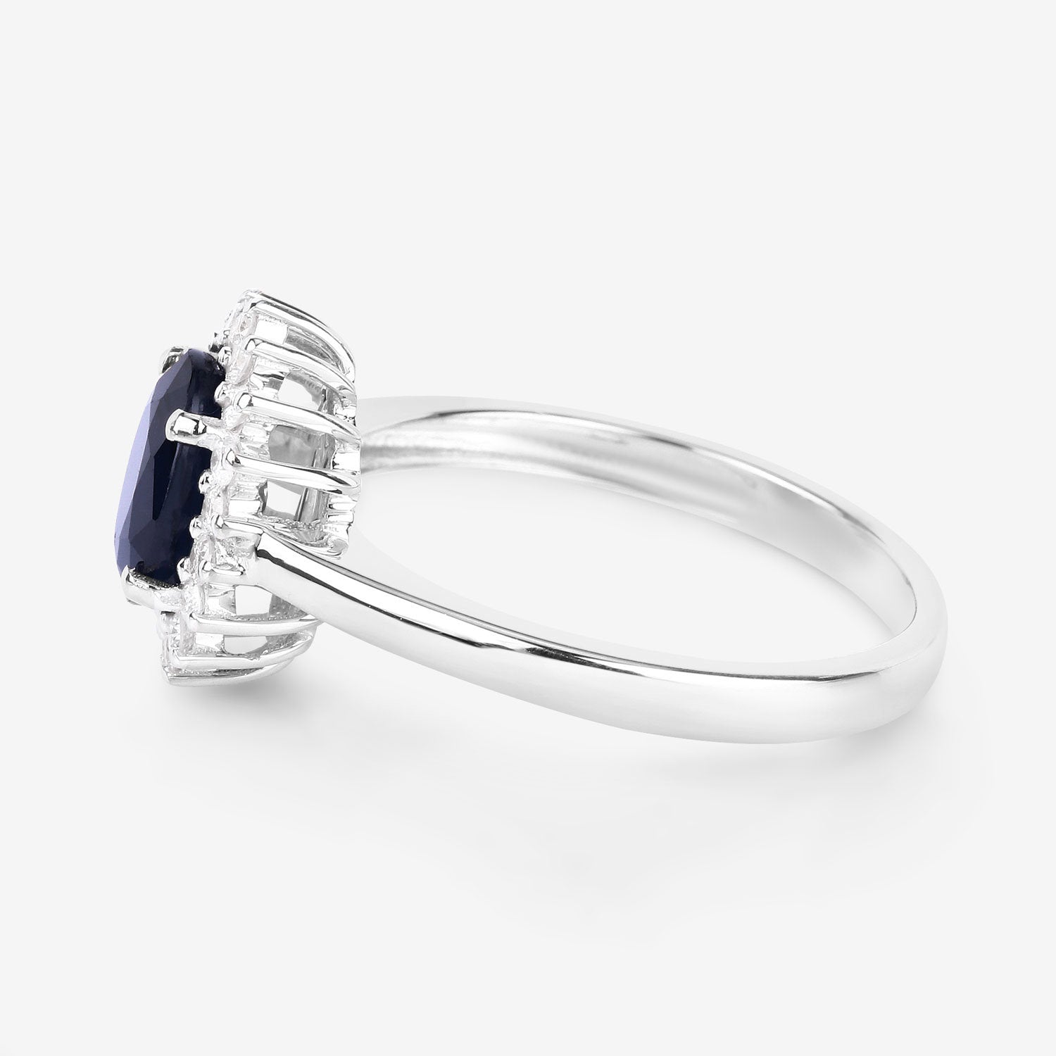 Blue Sapphire Ring With Diamonds 1.7 Carats 14K White Gold