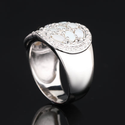 Natural Opal Ring With White Topaz 1.92 Carats Sterling Silver