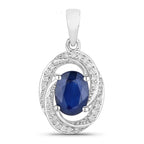 Blue Sapphire Pendant With Diamonds 1.68 Carats 14K White Gold