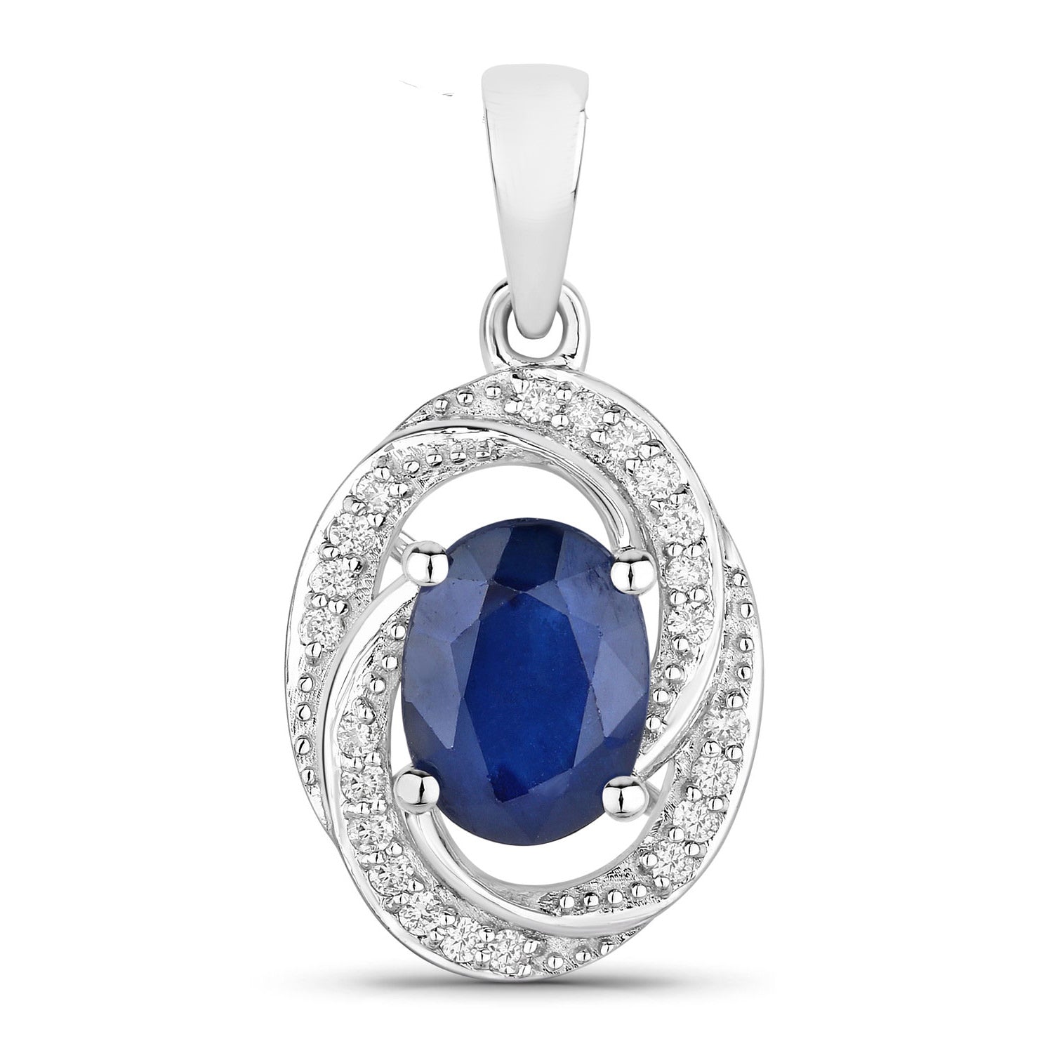 Blue Sapphire Pendant With Diamonds 1.68 Carats 14K White Gold