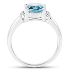 London Blue Topaz Ring With White Topaz 3.52 Carats Sterling Silver