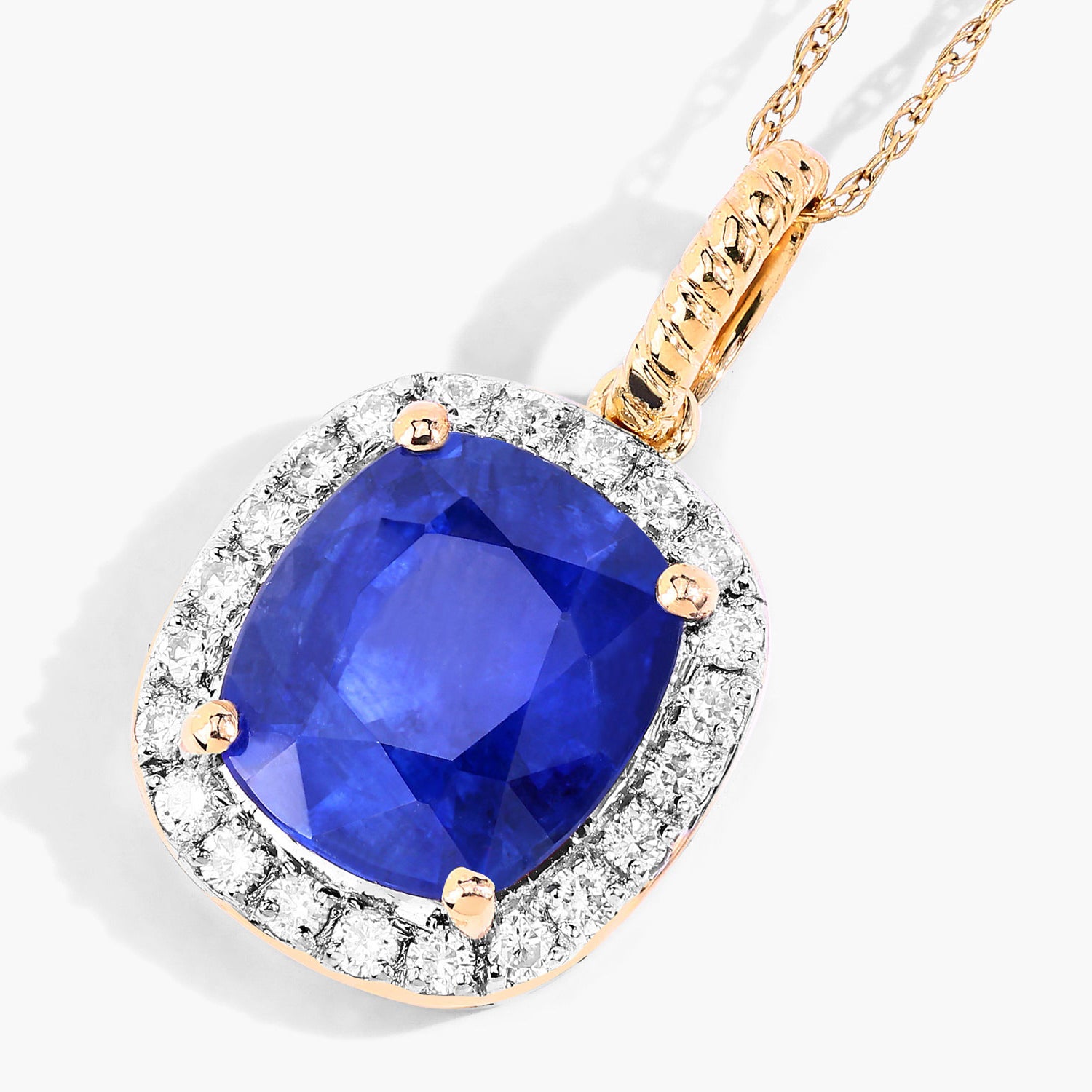 Blue Sapphire Pendant With Diamonds 2.78 Carats 18K Yellow Gold