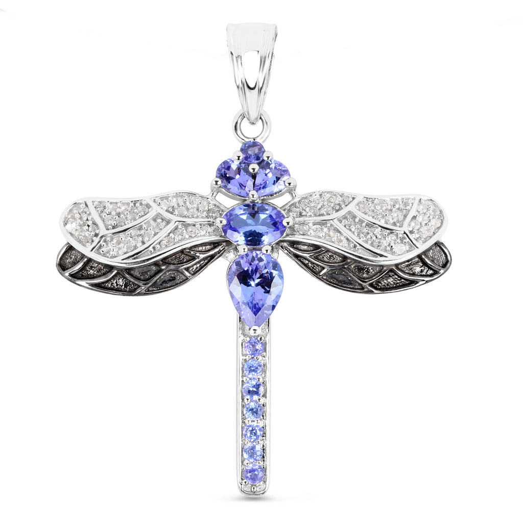 Tanzanite Dragonfly Pendant With White Topaz 1.82 Carats Sterling Silver