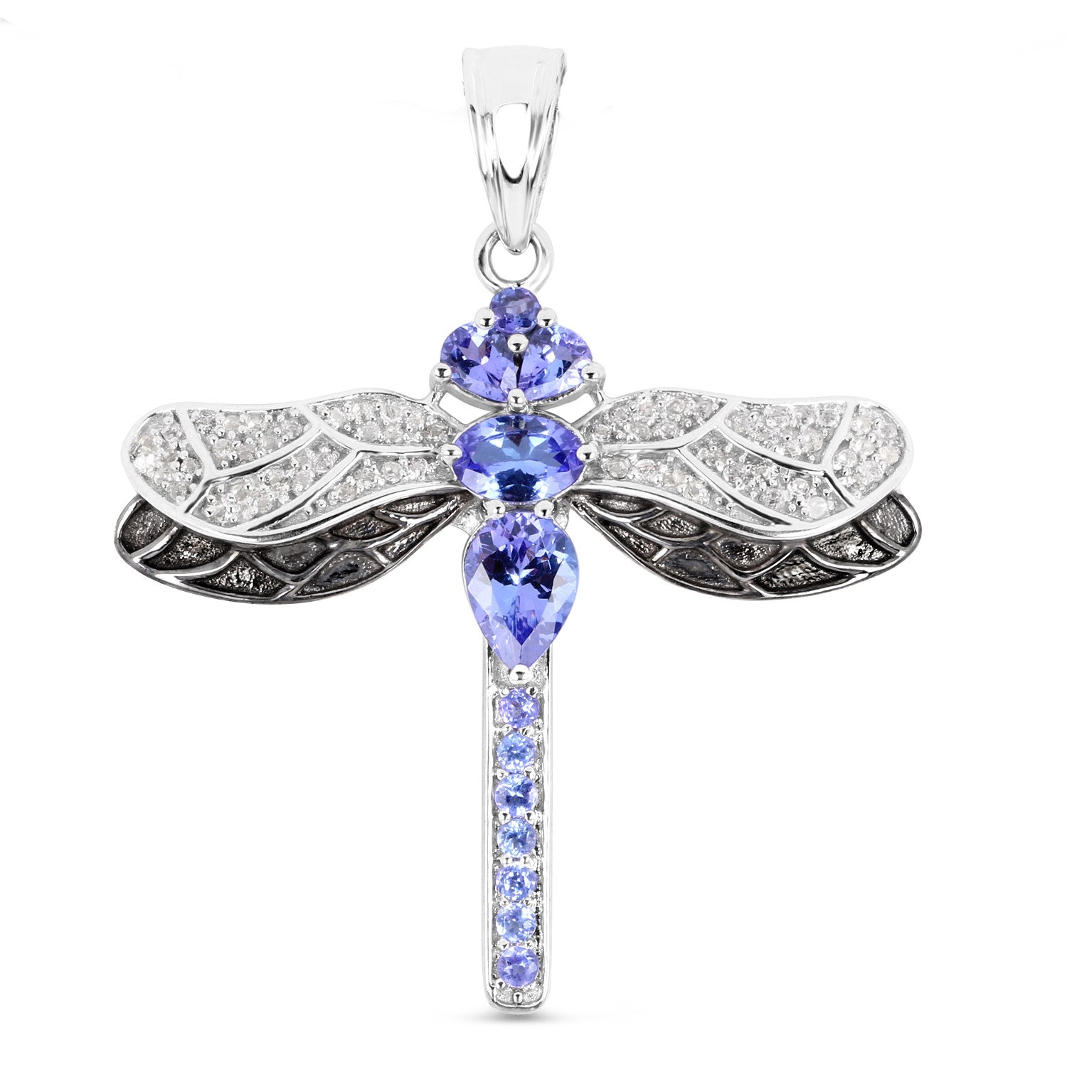 Tanzanite Dragonfly Pendant With White Topaz 1.82 Carats Sterling Silver