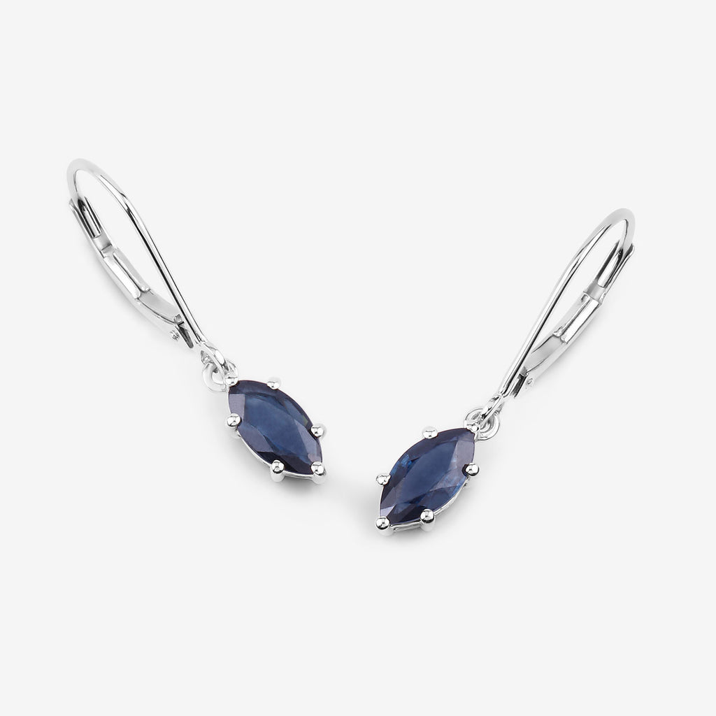 Blue Sapphire Earrings 1.18 Carats 10K White Gold