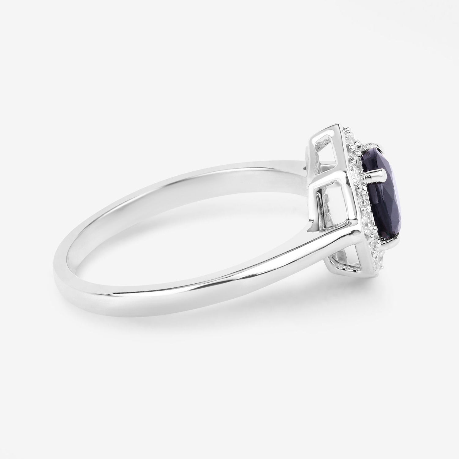 Blue Sapphire Ring With Diamonds 1.3 Carats 10K White Gold