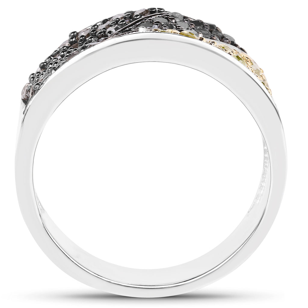 Multicolor Diamond Wave Ring 1.28 Carats Sterling Silver