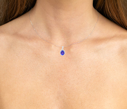 Tanzanite Pendant Necklace Diamonds 3.2 Carats 14K White Gold