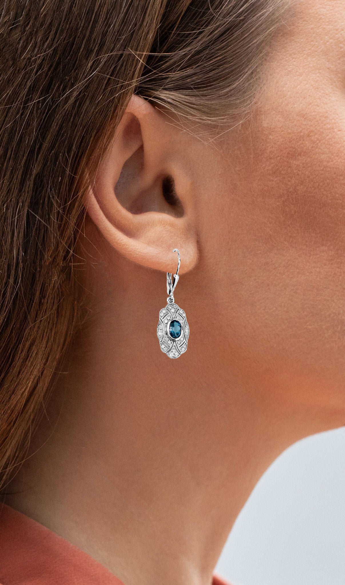 London Blue Topaz Earrings With White Topaz 1.26 Carats Sterling Silver