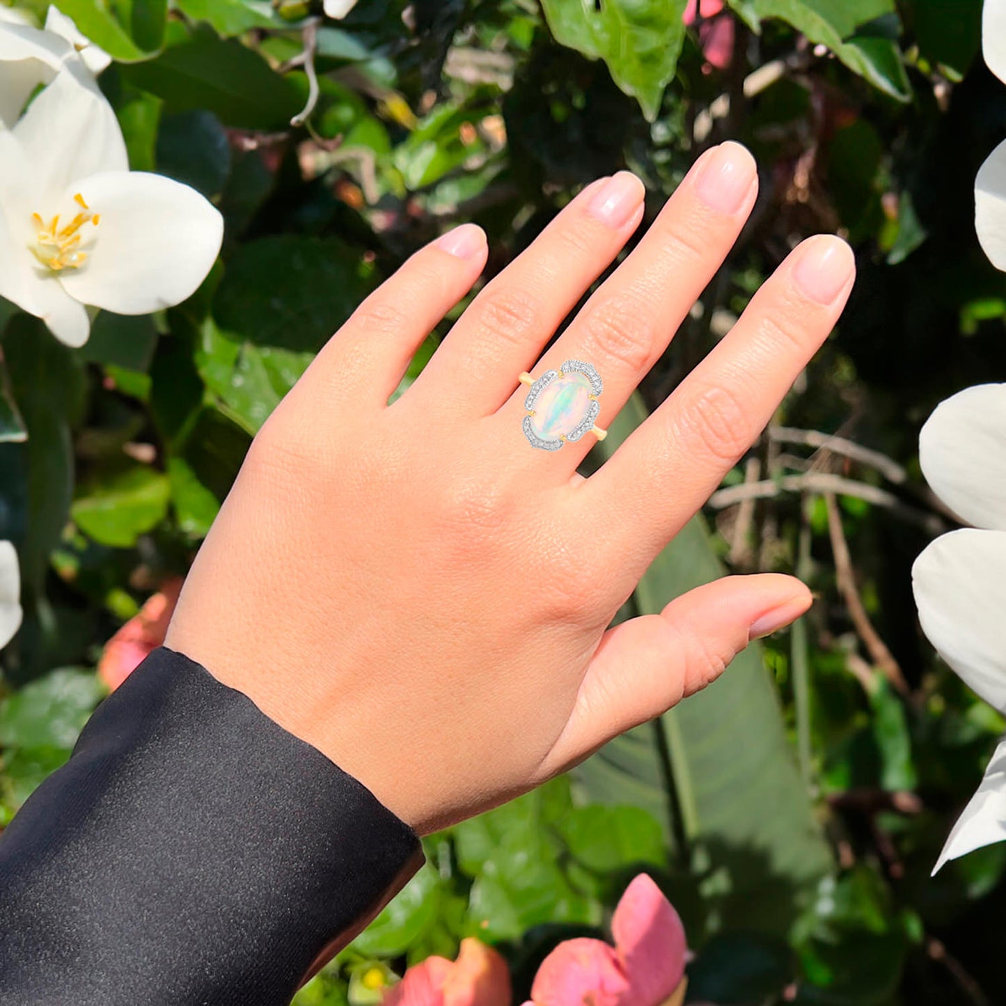 Ethiopian Opal Ring Diamonds 4.1 Carats 14K Yellow Gold