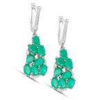 Emerald Dangle Earrings Diamonds 6.6 Carats Silver