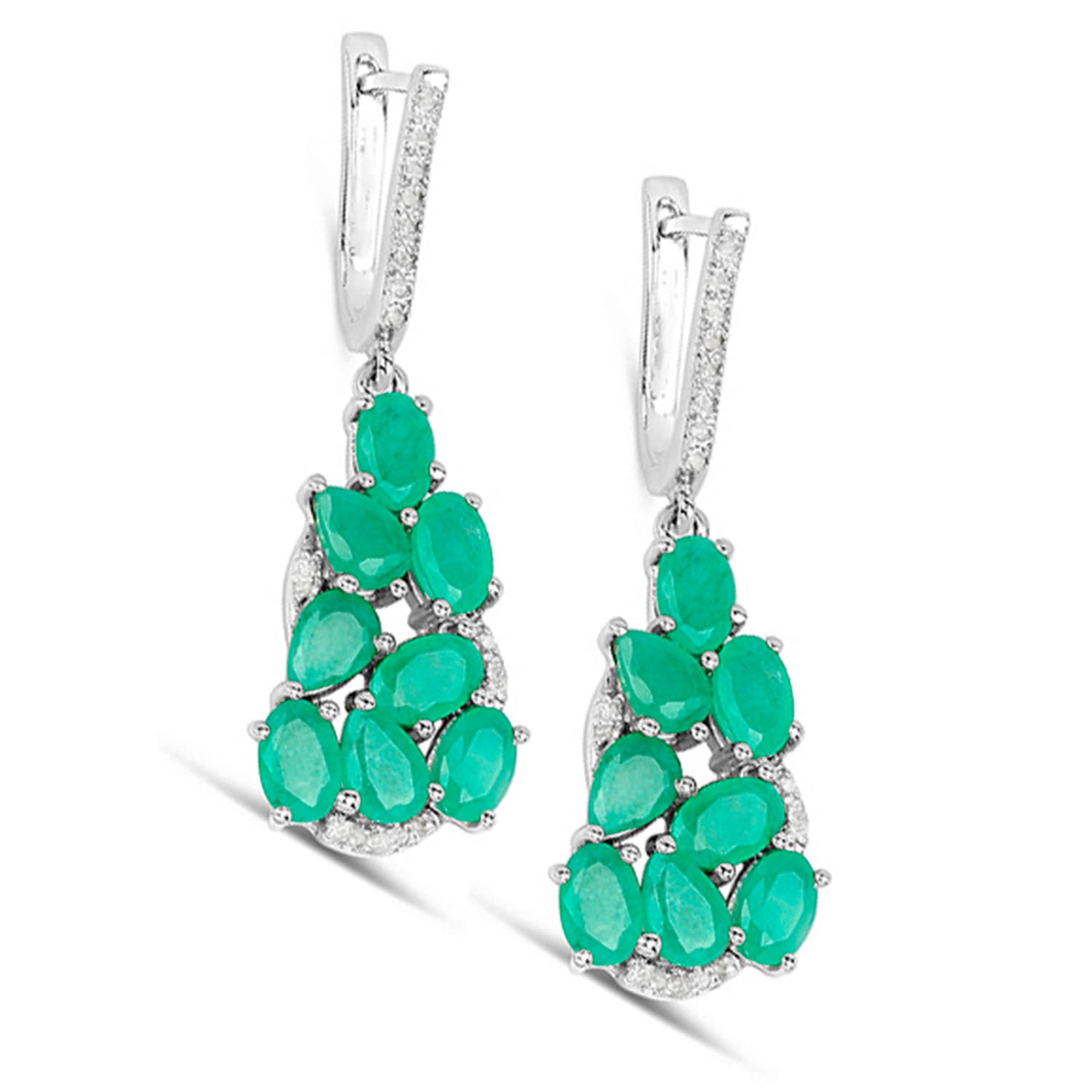 Emerald Dangle Earrings Diamonds 6.6 Carats Silver