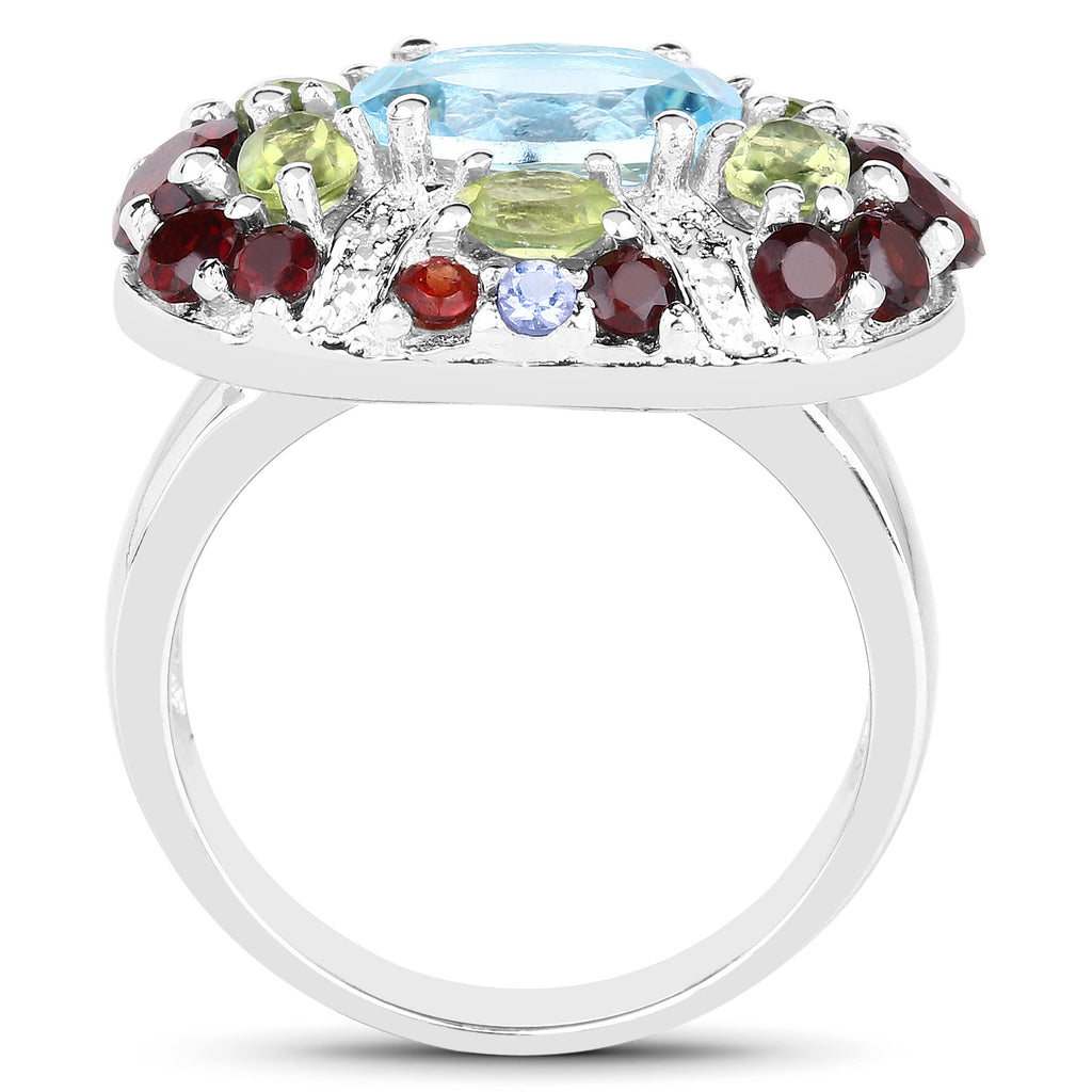Natural Mixed Gemstones Ring 5.32 Carats Sterling Silver