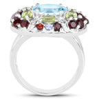 Natural Mixed Gemstones Ring 5.32 Carats Sterling Silver